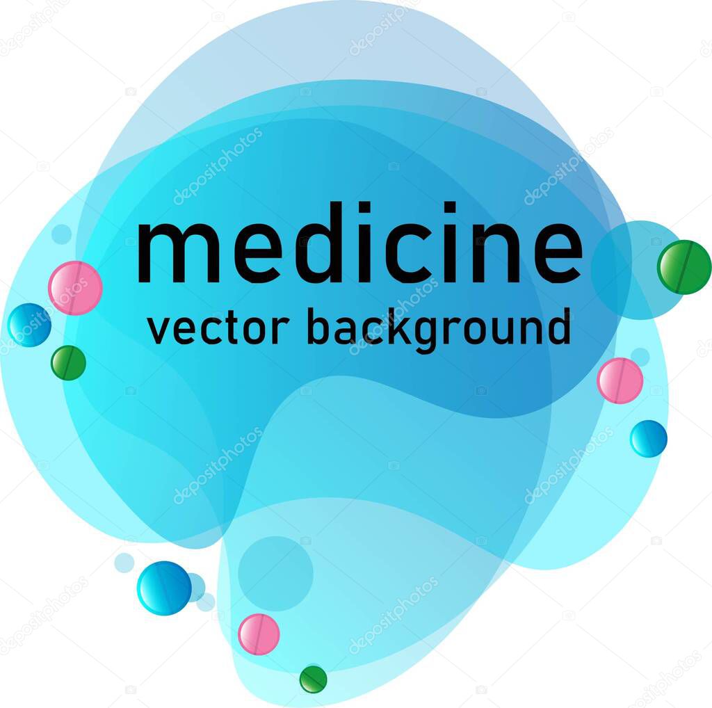 abstract blue background vector illustration with medical subjects and pills in the background