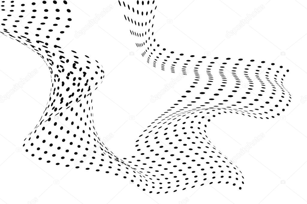 Halftone wave dotted background. Futuristic twisted abstract template. grunge, dot, circles. Modern vector optical background for posters, business cards, covers, stickers, labels mockup.