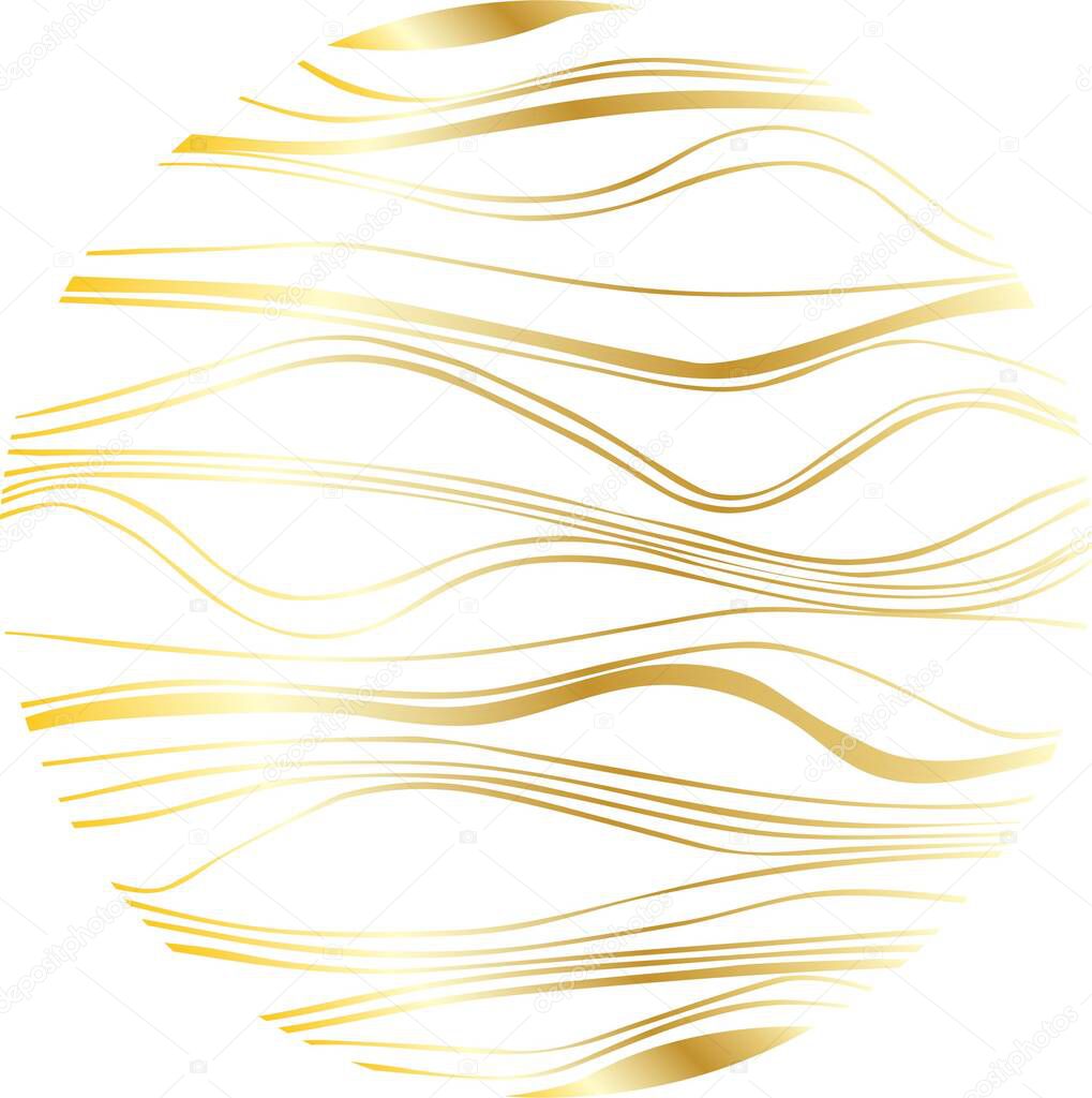 A circle. Horizontal stripes, waves. Golden gradient. Design element for greeting cards, congratulations, posters, banners, advertising, interior, wallpaper, textile and holiday.