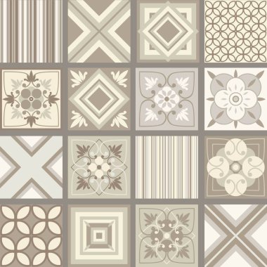 Zemin ve duvar kiremitleri. Güzel mozaik stili zarif modern iç mekan. Seramik zemin. Kaplama. Şablon. Dekorasyon malzemesi. Bej ve kahverengi. Banyo ve havuzlar için vektör arkaplan, duvar kağıdı