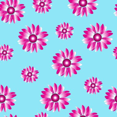   Çiçek süsü. Mavi arkaplanda parlak morumsu bir desen. Romantik bir iz. Duvar kağıdı, kumaş, giysi, iç dekorasyon, tekstil ve ambalaj için doymuş desen. Kusursuz vektör çizimi