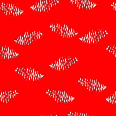   Kırmızı arkaplanda beyaz zikzaklar. Duvar kağıdı, tekstil, kumaş, ambalaj için kusursuz vektör dokusu
