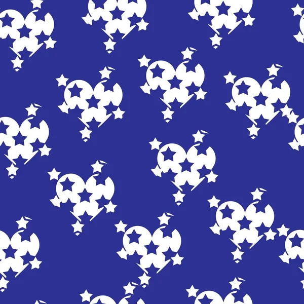 Corazones Blancos Estrellas Sobre Fondo Azul Original Adorno Inusual Patrón — Vector de stock