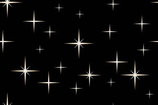 Estrellas Signos Astro Patrón Vacaciones Elementos Dorados Sobre Fondo Negro — Vector de stock