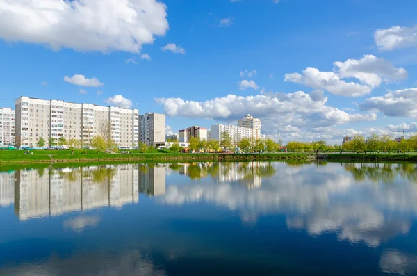 Modern relaxation area with cascade of lakes, Gomel, Belarus Stock Photo