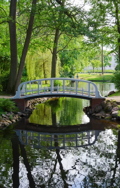Puente sobre el estanque en el Parque Botánico, Palanga, Lituania — Foto de Stock