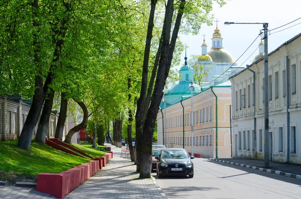 Nizhne-Pokrovskaya Street with view of Holy Epiphany Cathedral, Polotsk, Belarus — Stock Photo, Image