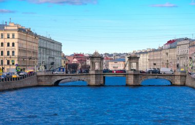Akşam görünümünü Lomonosov köprüden Fontanka Nehri, St. Petersburg, Rusya Federasyonu