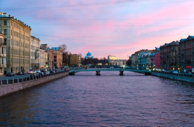 Akşam görünümünü setin Fontanka Nehri'nin, St. Petersburg, Rusya Federasyonu
