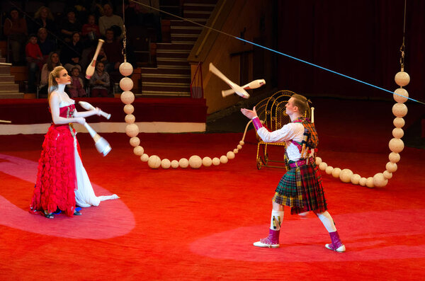 Tour of Moscow Circus named after Nikulin. Group jugglers under direction of Lyubov Karsanova