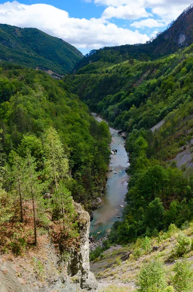 Bella vista dall'alto sul canyon del fiume Tara, giornata di sole, Montenegro — Foto Stock