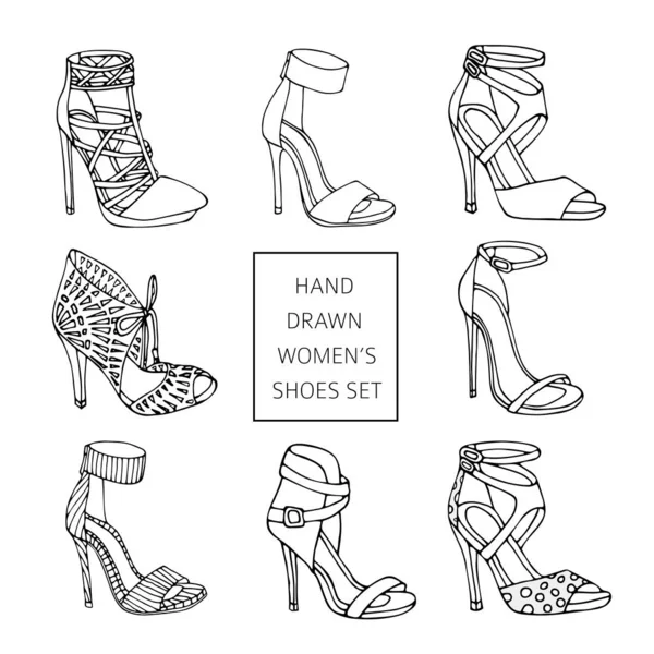 Zapatos de mujer engastados en negro — Vector de stock