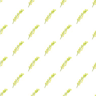 Beyaz arka planda sarı böğürtlenli elle boyanmış suluboya bitkiler. El çizimi pürüzsüz desen.