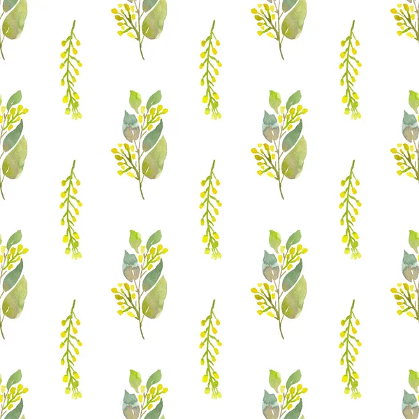 Handbemalte Aquarellkräuter Mit Gelben Und Orangen Beeren Und Grünen Blättern — Stockfoto