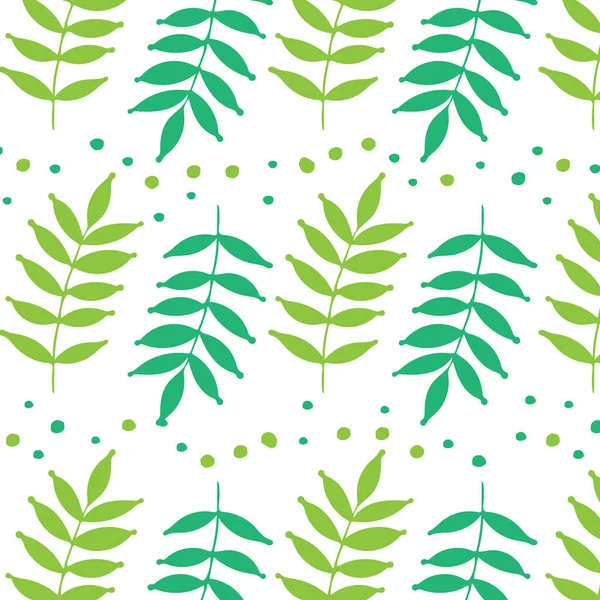 手绘树叶和圆点图案 绿色和翡翠色 — 图库照片