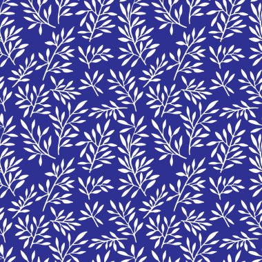 Mavi arkaplanda yapraklar olan beyaz el çizimi