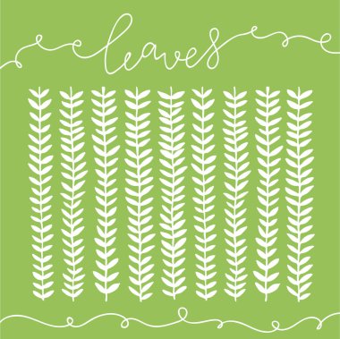 Yeşil yapraklı el çizimi sapı. El yazısıyla yazılmış cümleler. Harf.