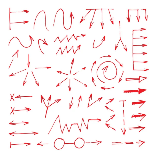 Flèches Rouges Dessinées Main Sur Fond Blanc — Image vectorielle