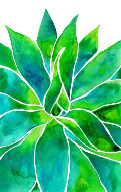 Elle çizilmiş sulu boya yeşil ve masmavi renklerle sulu.