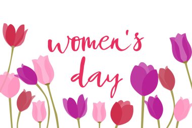 Vector illustration of Womens International day text for bags, tag and icon. Womens day card/invitation/template. Womens day calligraphy background. Womens day lettering typography poster.