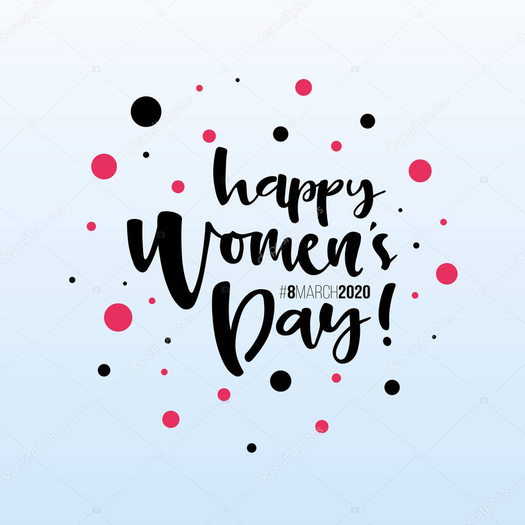 Vector illustration of Womens International day text for bags, tag and icon. Womens day card/invitation/template. Womens day calligraphy background. Womens day lettering typography poster.