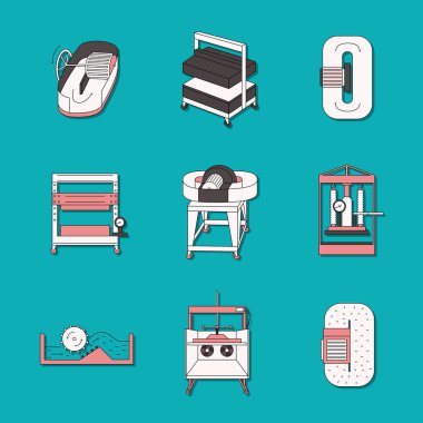 Icon set of equipment for hand papermaking clipart
