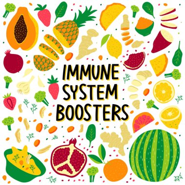 İnsan Sağlığı Bağışıklık Sistemi Destekleyicileri - illüstrasyon, karikatür karalama