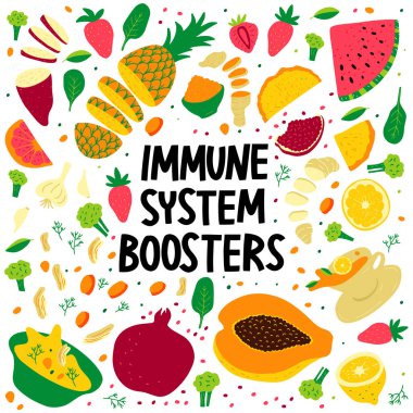 İnsan Sağlığı Bağışıklık Sistemi Destekleyicileri - illüstrasyon, karikatür karalama