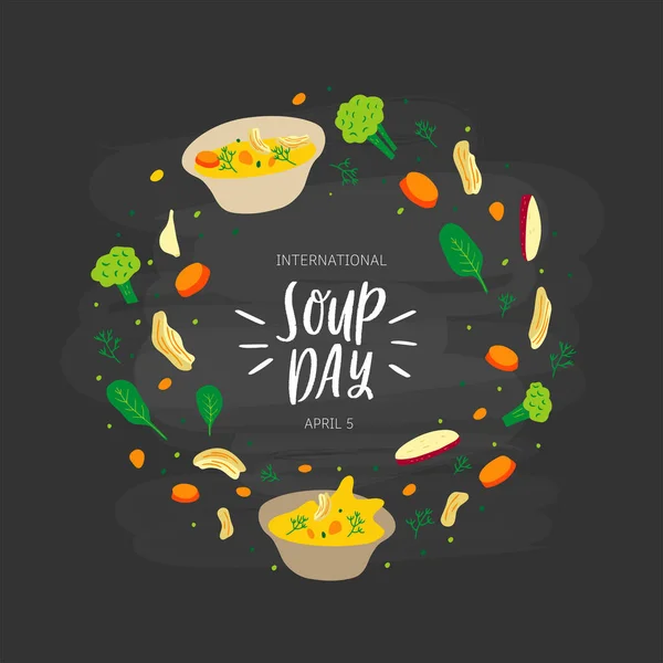 Ilustração vetorial desenhada à mão de sopa de frango — Vetor de Stock