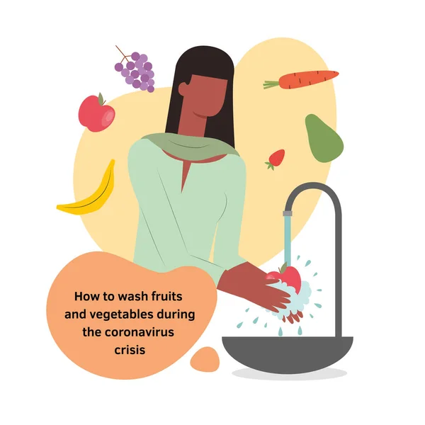 Vector geïsoleerde illustratie van een Arabische vrouw wassen van fruit — Stockvector