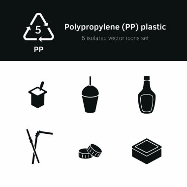 Plastik 5 pp polipropilen ögelerinin simge vektör kümesi.