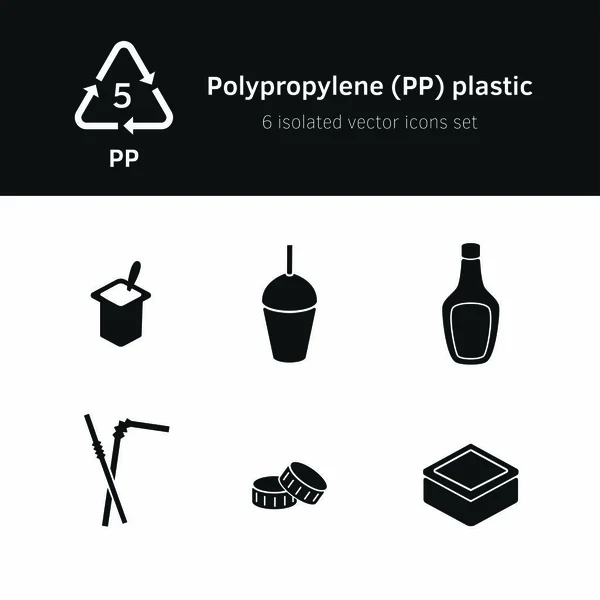 Plastik 5 pp polipropilen ögelerinin simge vektör kümesi.