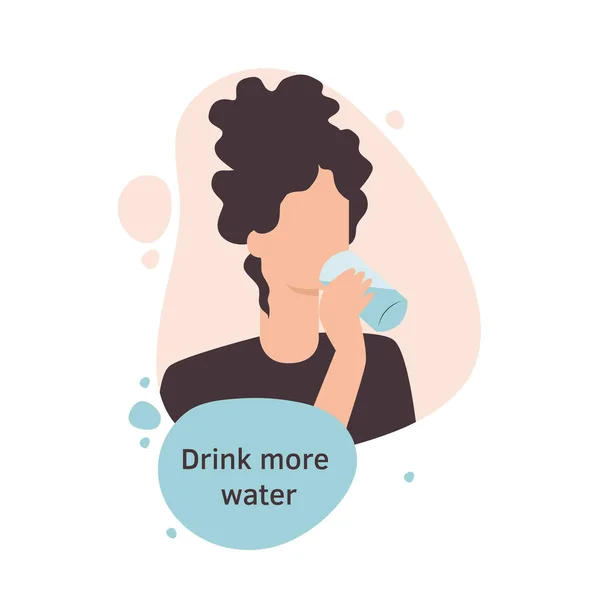 Dorstig mooi meisje drinkt water. Vector geïsoleerde illustratie — Stockvector