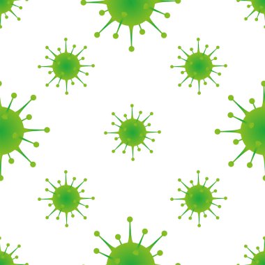 Beyaz arka planda yeni Coronavirus 2019-nCoV 'un örnekleriyle kusursuz desen. NCoV COVID virüsünün soyut modeli. Koronavirüs salgını deseni