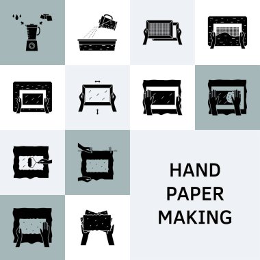 Hand paper making process icon set vector clipart
