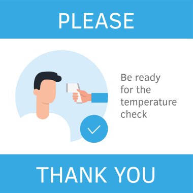 Sıcaklık kontrol silahı için hazır olun. Rehberlik, tavsiye. Avia coronavirus önleme kuralları. Gezginler için seyahat rehberi uçuş, tren yolculukları bilgi düzlüğü biçimi vektörü