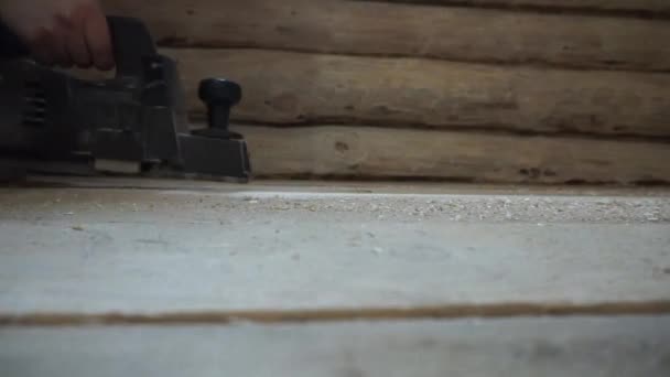 Planear Las Tablas Madera Con Plano Eléctrico — Vídeo de stock