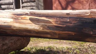 Gaz ocağıyla ahşap işleme. Ahşap işçiliği. günlük kaydı.