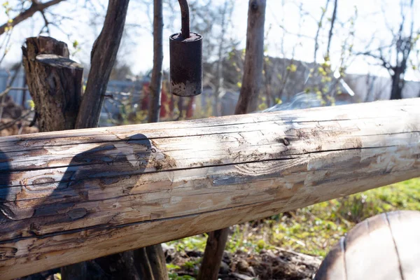 用燃气燃烧器处理原木 木制品 — 图库照片
