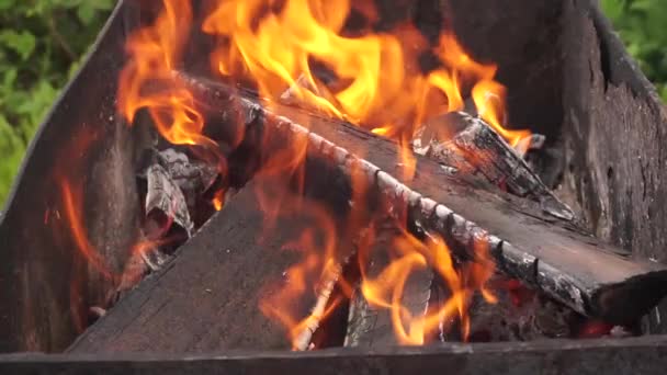 Quemando Fuego Parrilla Carbones Para Cocinar — Vídeo de stock