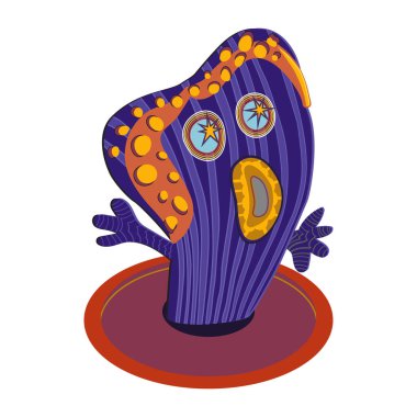 Çizgi film, gözleri ve baloncuk kafalı tekir canavarı şaşırttı. Beyaz bir arka planda el çizimi karakter. Vektör çizimi. Parti dekorasyonu, tebrik kartı tasarımı, tişört baskısı, ilham posteri.