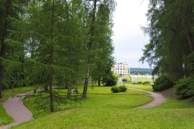 Ağaçta eski Homestead Park peyzaj.