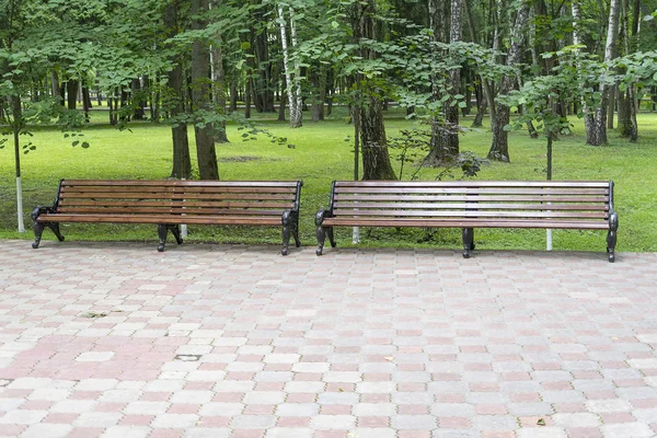 Dwie ławki w parku. — Zdjęcie stockowe
