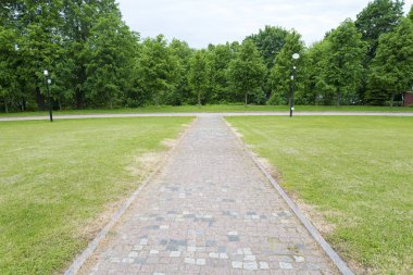 Ağaçlar patika ve çim.