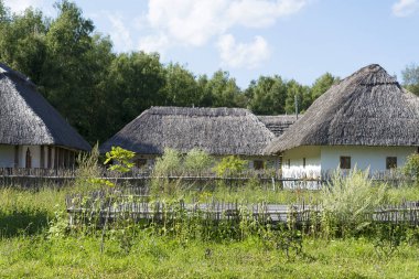 Thatched çatı eski evleri.