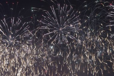 Bir tatil gece gökyüzünde havai fişek.