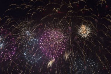 Bir tatil gece gökyüzünde havai fişek.