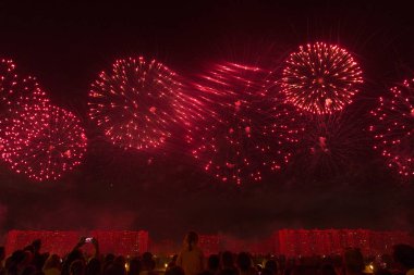 Bir tatil gece gökyüzünde havai fişek.