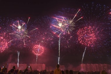 Bir tatil gece gökyüzünde havai fişek.