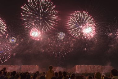 Bir tatil gece gökyüzünde havai fişek.